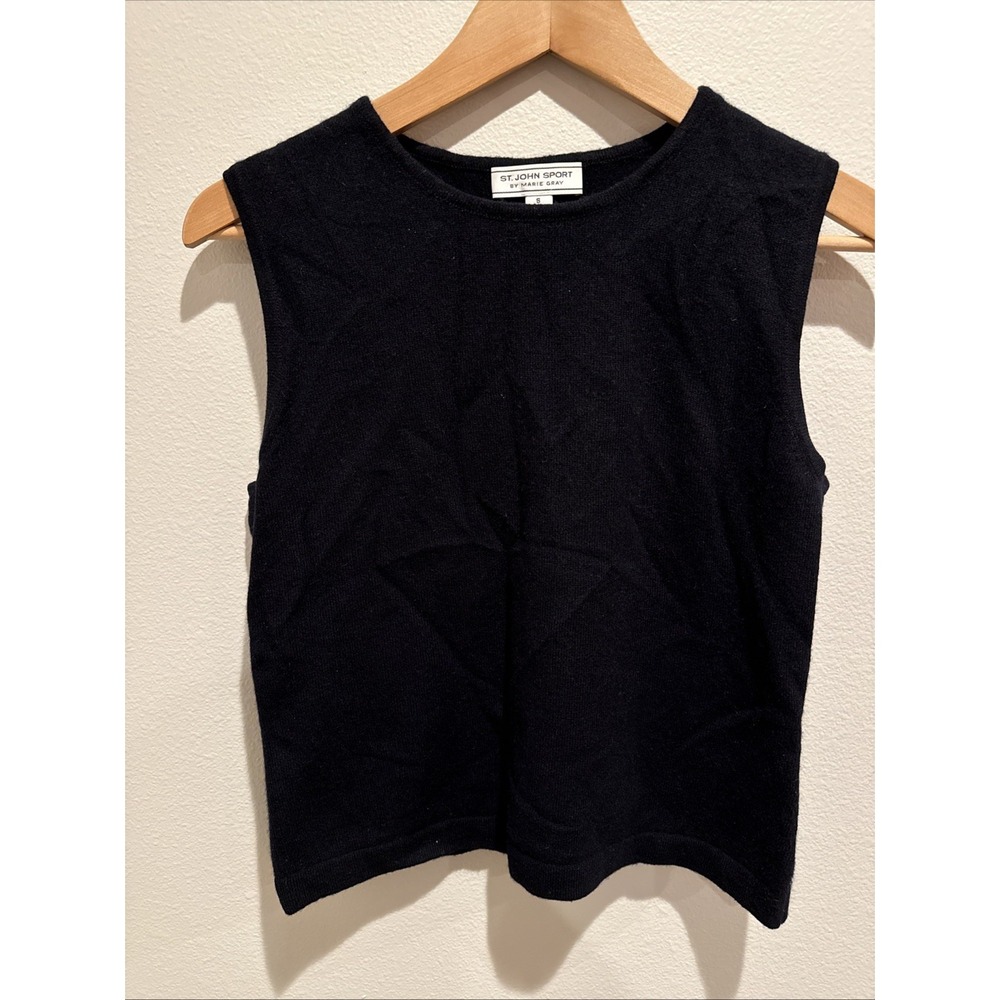 St John Sport Marie Gray Sweater Sleeveless Cashmere Black‎ Top Small